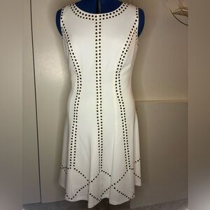 White Midi Dress with Black Stud Design